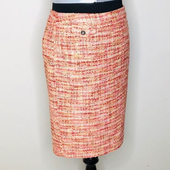 KENAR Tweed Pencil Skirt, Pink Coral Beige Size 2 - Picture 8 of 10